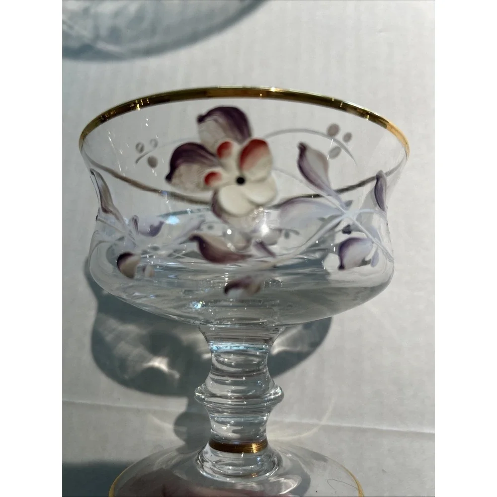 VTG MORO Signed Murano Hand Painted Gold Rim Trifle Compote and Dessert Cups COA